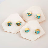 Gold Plated Cap Hexagon Copper Turquoise Stud Earrings, Gemstone Jewelry G1985