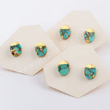 Gold Plated Oval Copper Turquoise Stud Earrings G1982