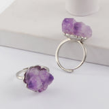 Silver Plated Raw Amethyts Cluster Quartz Ring Adjustable Size ZG0435