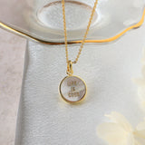 Personalized 16" Gold Plated Bezel Round White Shell Carved Letter Pendant Necklace, Custom Name Word or Text Jewelry KZ011-N