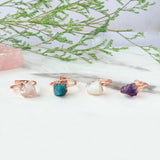 Adjustable Raw Gemstone Ring, Rose Gold Plated, Healing Crystal Stone Ring, Birthstone Jewelry BT013