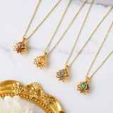 16" Gold Plated Hollow Lotus With Natural Raw Crystal Necklace, Birthstone Necklace, Gemstone Necklace Jewelry BT011