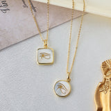 Wholesale Gold Plated Natural White Shell Pendant Necklace, Round Square Shape, Carved Eye, Shell Jewelry KZ006