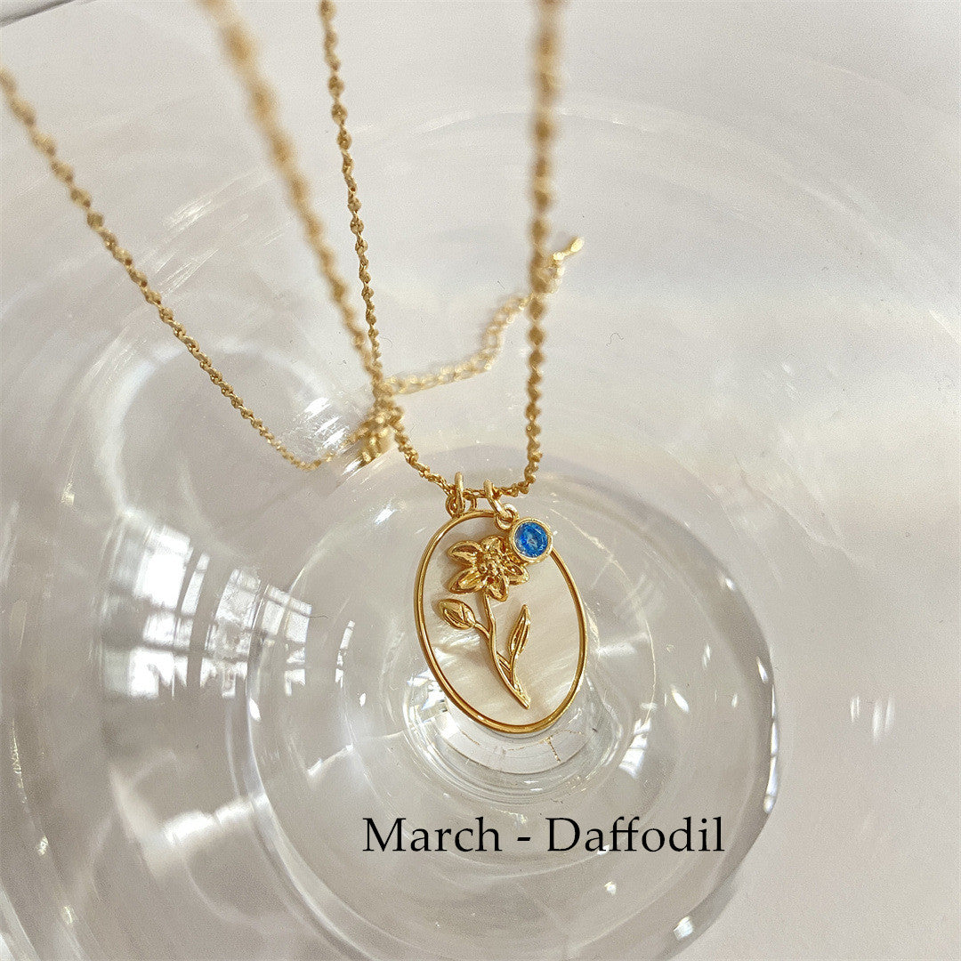 Oval White Shell December Flower Necklace Birthstone Monthstone Necklace AL511 March Daffodil 