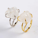 Genuine White Quartz Claw Adjustable Ring Gold/Silver Prong Set ZG0443