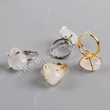 Genuine White Quartz Claw Adjustable Ring Gold/Silver Prong Set ZG0443