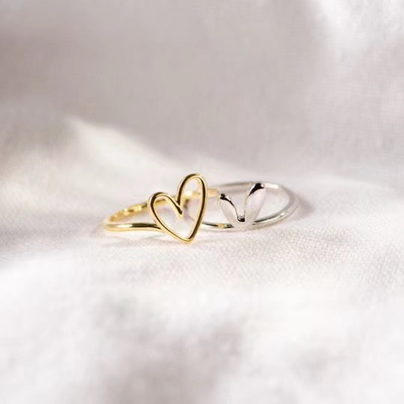 1 Set of 925 Sterling Silver & Gold Plated Heart Rings AL507 Love Ring, Statement Ring