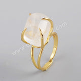 Genuine White Quartz Claw Adjustable Ring Gold/Silver Prong Set ZG0443