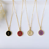 Personalized 16" Gold Plated Bezel Round Rainbow Gemstone Letter Necklace, Turquoise Rhodonite Amethyst Necklace KZ036-N