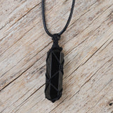 Wrap Natural Obsidian/Rose Quartz/White Quartz/Fluorite Terminated Hexagon Point Pendant Necklace, Healing Crystal Stone Necklace Jewelry HUS036
