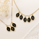 16" Gold Black Obsidian Initial Letter Pendant Necklace, Marquise Shape, 4~5 Stones, Personalization Jewelry KZ022