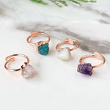 Adjustable Raw Gemstone Ring, Rose Gold Plated, Healing Crystal Stone Ring, Birthstone Jewelry BT013