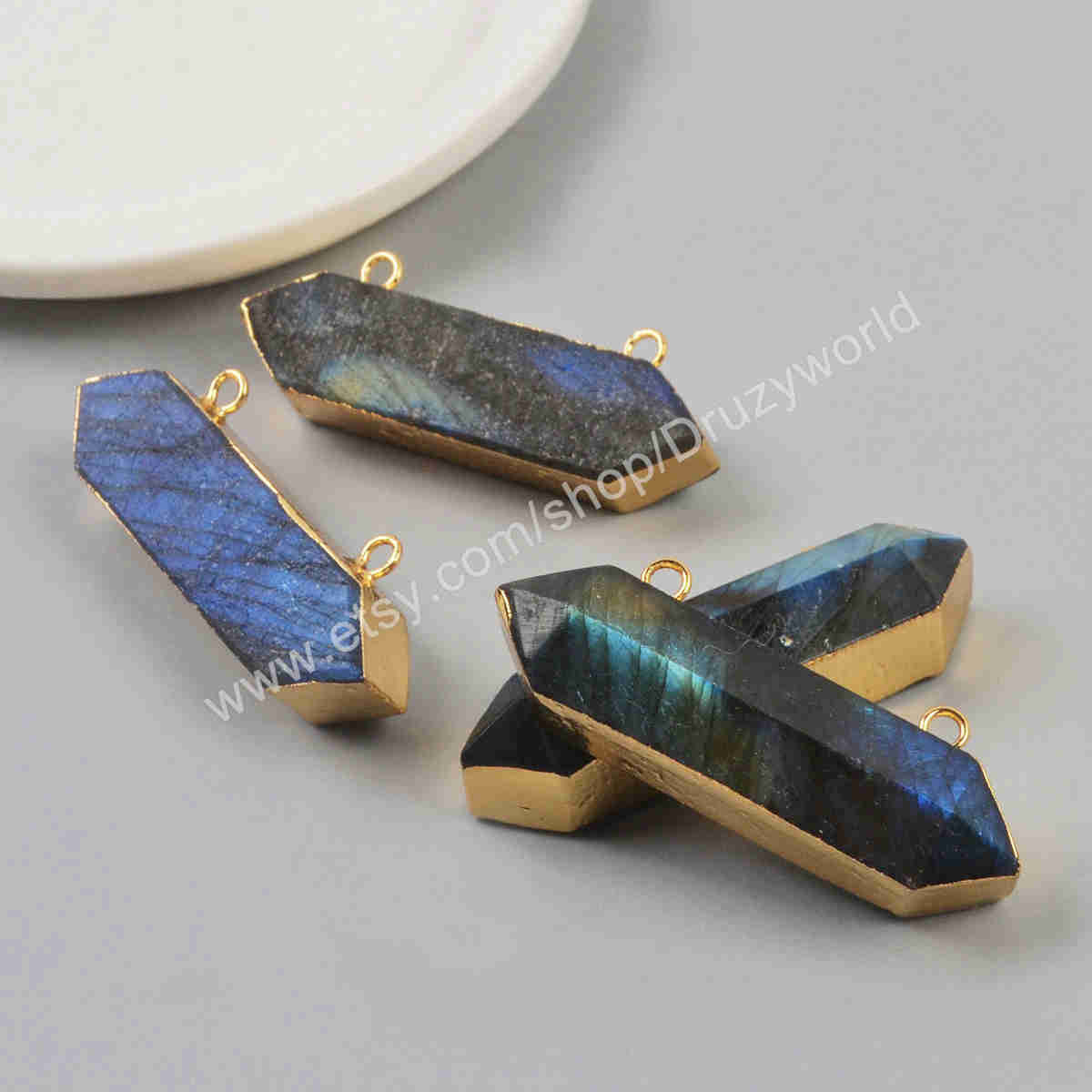 Hexagon Labradorite Connector Faceted Gemstone Terminated Point Labradorite Charm Making Jewelry Crystal Stone Craft 