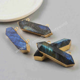 Gold Plated Hexagon Natural Labradorite Faceted Terminated Point Connector G1869