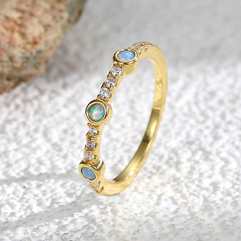 Wholesale Gold Plated Blue Opal CZ Ring AL584