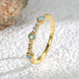 Skinny Gold Plated Small Round Blue Opal CZ Ring AL584