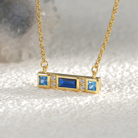 Wholesale 18" Rectangle Gold Plated Blue Zircon Micro Pave Necklace, CZ Necklace AL580