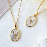 Wholesale Gold Plated Oval White Shell Carved Scorpion Pendant Necklace, Natural Shell Jewelry KZ008