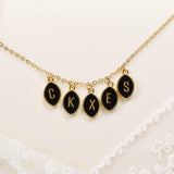 16" Gold Marquise Black Obsidian Initial Letter Pendant Necklace, Multi Stones, Personalization Jewelry KZ022