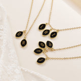 16" Gold Marquise Black Obsidian Initial Letter Pendant Necklace, Multi Stones, Personalization Jewelry KZ022