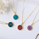 Personalized 16" Gold Plated Bezel Round Rainbow Gemstone Letter Necklace, Turquoise Rhodonite Amethyst Necklace KZ036-N