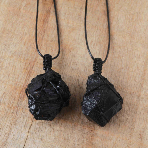 Raw Black Obsidian Wrap Necklace, Adjustable, Healing Rock Gemstone Jewelry HUS225