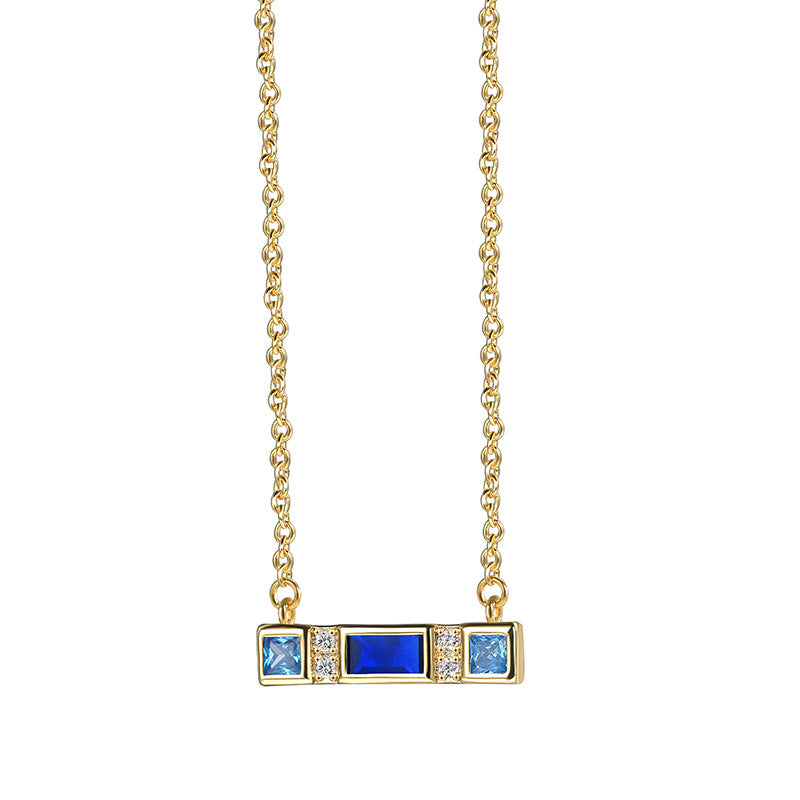 rectangle blue cz necklace, micro pave neckalce
