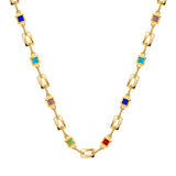 Wholesale 18" Gold Plated Brass Rainbow Zircon Necklace, Rectangle CZ Link Chain Necklace Jewelry AL581