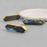 Gold Plated Hexagon Natural Labradorite Faceted Terminated Point Connector G1869