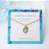 16" Gold Plated Leaf & Marquise Rainbow Gemstone Faceted Necklace, Amazonite Aquamarine Turquoise Birthstone Crystal Necklace Jewelry BT015