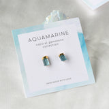 Gold Plated Cap Natural Raw Aquamarine Stud Earrings, March Birthstone Earrinsg, Healing Crystal Stone Post Earrings, Gemstone Jewelry BT008