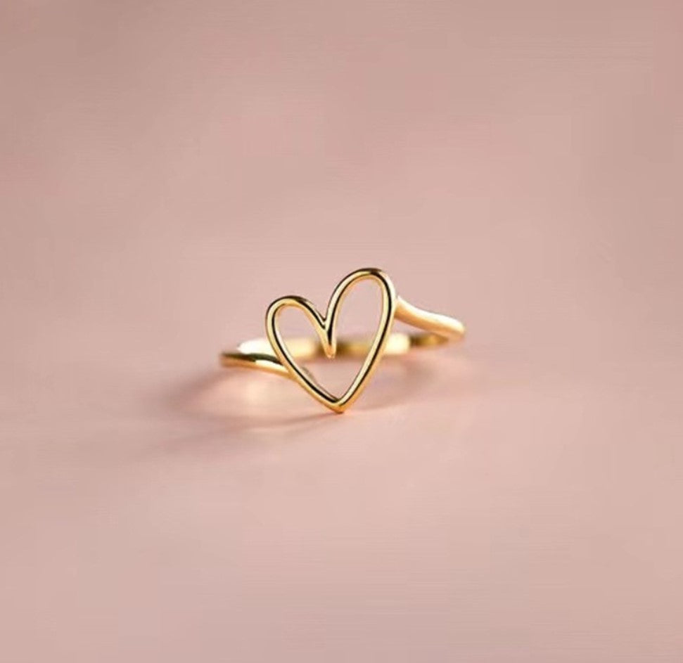 1 Set of 925 Sterling Silver & Gold Plated Heart Rings AL507 Love Ring, Statement Ring