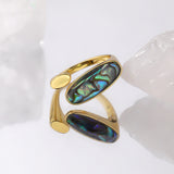 Wholesale Abalone Shell Ring, Adjustable, Gold Plated Brass Open Ring AL576