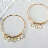 Gold Plated Round White Shell Bracelet, Carved Birth Month Flower, Customized Jewelry KZ019