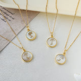 16" Gold Plated Round White Shell Carved Birth Month Flower Necklace, Beach Shell Jewelry KZ009