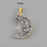 Rainbow Gold Plated Natural Agate Titanium Druzy Moon Pendant G2031