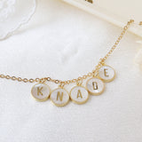 Gold Round White Shell Carved Initial Letter Pendant/Necklace, Natural Pearl Shell Jewelry KZ045