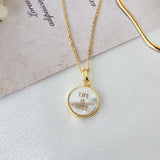 Personalized 16" Gold Plated Bezel Round White Shell Carved Letter Pendant Necklace, Custom Name Word or Text Jewelry KZ011-N