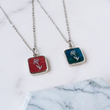 Personalized 16" Silver Plated Square Rainbow Gemstone Birth Flowers Necklace Jewelry KZ004-S