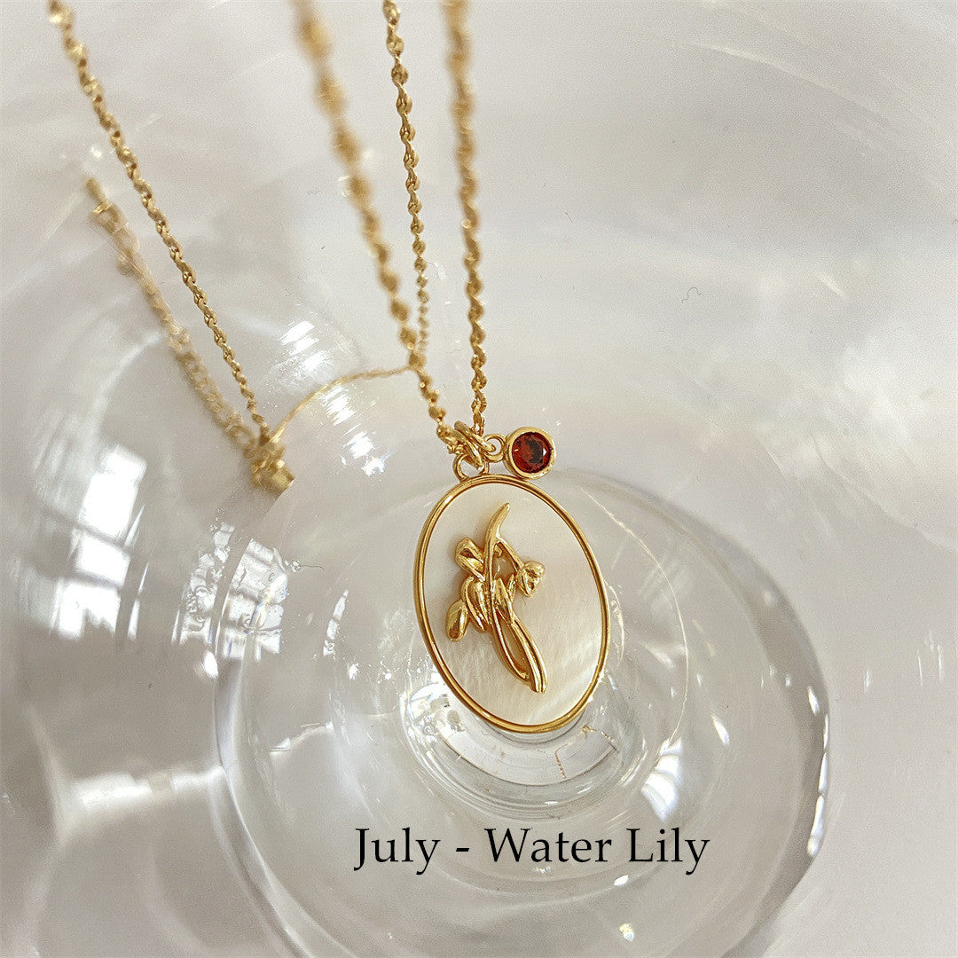 Oval White Shell December Flower Necklace Birthstone Monthstone Necklace AL511 July  Water Lily