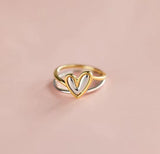 Unique 925 Sterling Silver Gold Plated Double Layer Heart Ring, Love Ring, Fashion Jewelry AL507