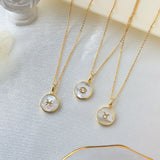 16" Zodiac Necklaces,Gold Round White Shell Carved Constellation Necklace, Sea Shell Beach Shell Coin Jewelry KZ010