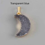 Rainbow Gold Plated Natural Agate Titanium Druzy Moon Pendant G2031