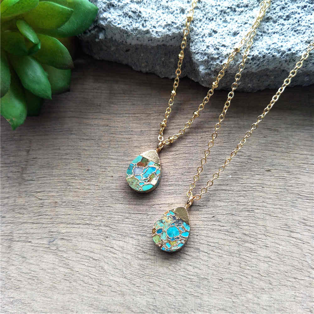 Drop Gold Tiny Turquoise Charm Necklace ED001
