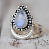 Crescent Moonstone Tai Silver Ring, Opalite Ring AL294