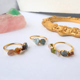 Gold Plated Brass Multi Rainbow Gemstone Ring, Raw Crystal Stone Statement Ring, Birthstone Ring, Healing Jewelry BT004