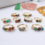 Gold Plated Brass Multi Rainbow Gemstone Ring, Raw Crystal Stone Statement Ring, Birthstone Ring, Healing Jewelry BT004