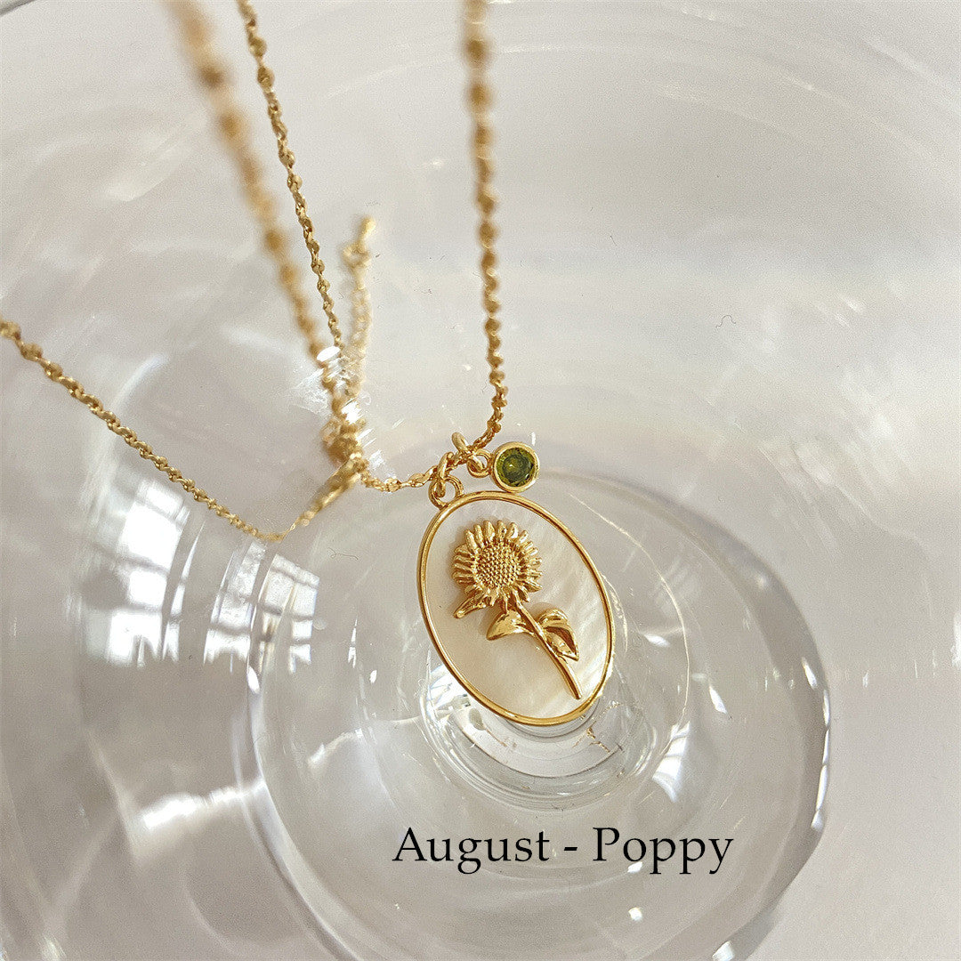 Oval White Shell December Flower Necklace Birthstone Monthstone Necklace AL511 August   Poppy