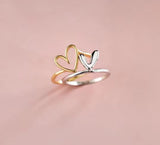 Unique 925 Sterling Silver Gold Plated Double Layer Heart Ring, Love Ring, Fashion Jewelry AL507