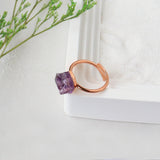 Adjustable Raw Gemstone Ring, Rose Gold Plated, Healing Crystal Stone Ring, Birthstone Jewelry BT013